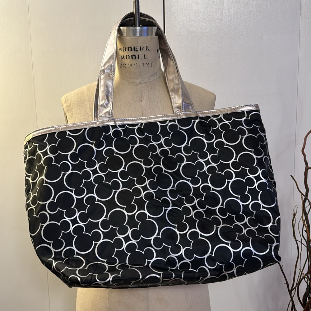 Disney Parks Mickey Mouse Glitter Metallic Silver Reversible Tote - Picture 3 of 4
